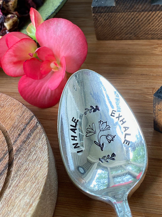 Vintage Hand Stamped Teaspoons | Inhale Exhale | Silver Plated Vintage Teaspoon