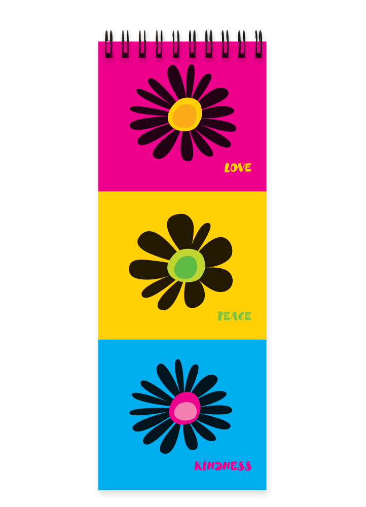 Love Peace and Kindness Retro Flowers Notebook, Spiral Notebook