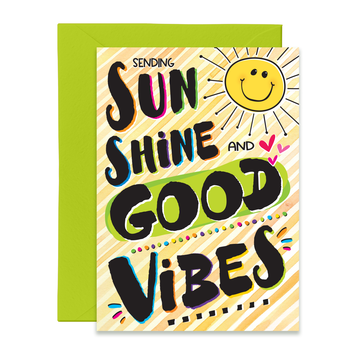 Sending Sunshine and Good Vibes, Happy Colorful Encouragement Card, 5 x 7 Everyday Card
