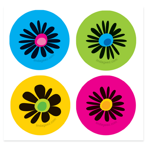 Retro Daisy Stickers Collection | Envelope Seals | Four Waterproof Stickers