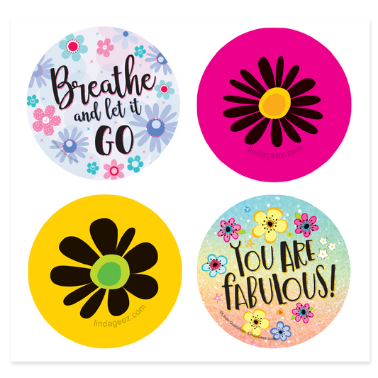1 1/2 inch round stickers, Retro Daisy Stickers, Breathe and Let it Go Sticker, You Are Fabulous Sticker