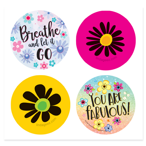 1 1/2 inch round stickers, Retro Daisy Stickers, Breathe and Let it Go Sticker, You Are Fabulous Sticker