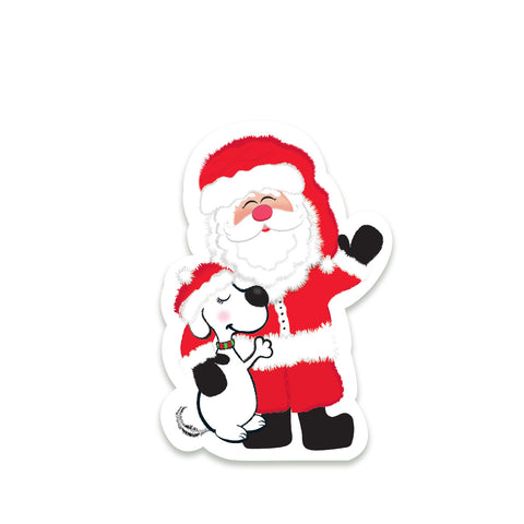 Santa and his Rescue Lab Lilly hugging Die Cut Sticker