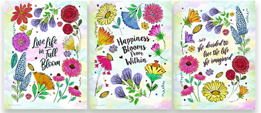 Set of three Watercolor Wildflower Pattern Inspirational Quotes