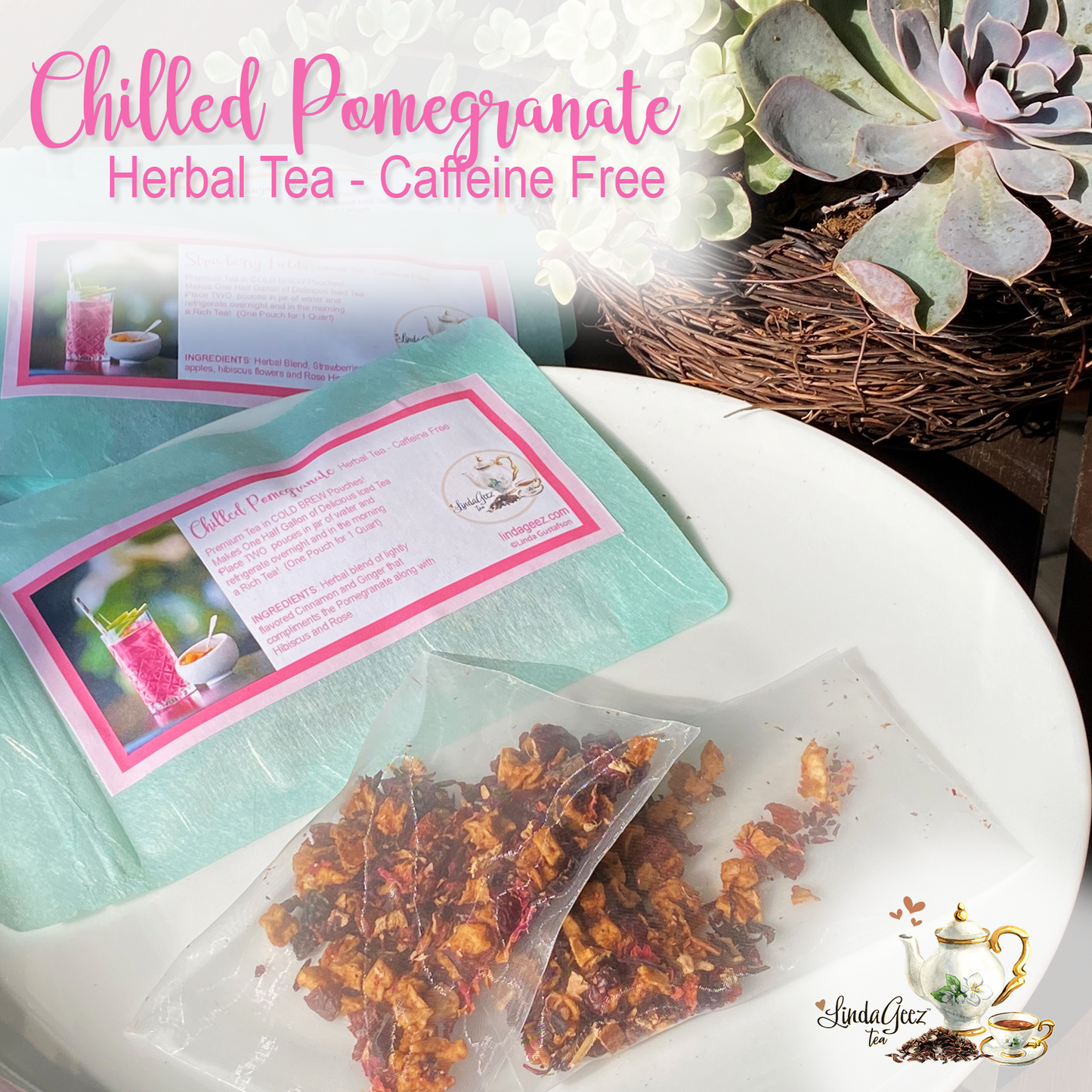 Herbal Ice Tea Bags, Chilled Pomegranate