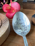 Vintage Hand Stamped Teaspoon | Hey There Hot Tea| Silver Plated Vintage Teaspoon