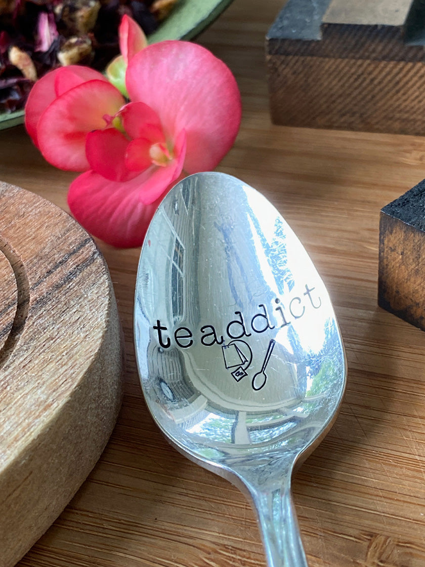 Vintage Hand Stamped Teaspoon | Tea Addict| Silver Plated Vintage Teaspoon