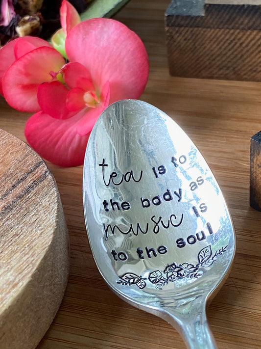 Vintage Hand Stamped Teaspoon | Tea is to the Body | Silver Plated Vintage Teaspoon
