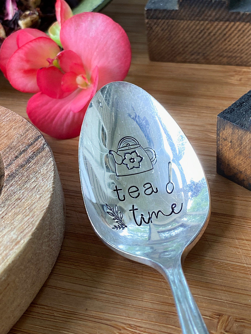 Vintage Hand Stamped Teaspoon |  Tea Time | Silver Plated Teaspoon