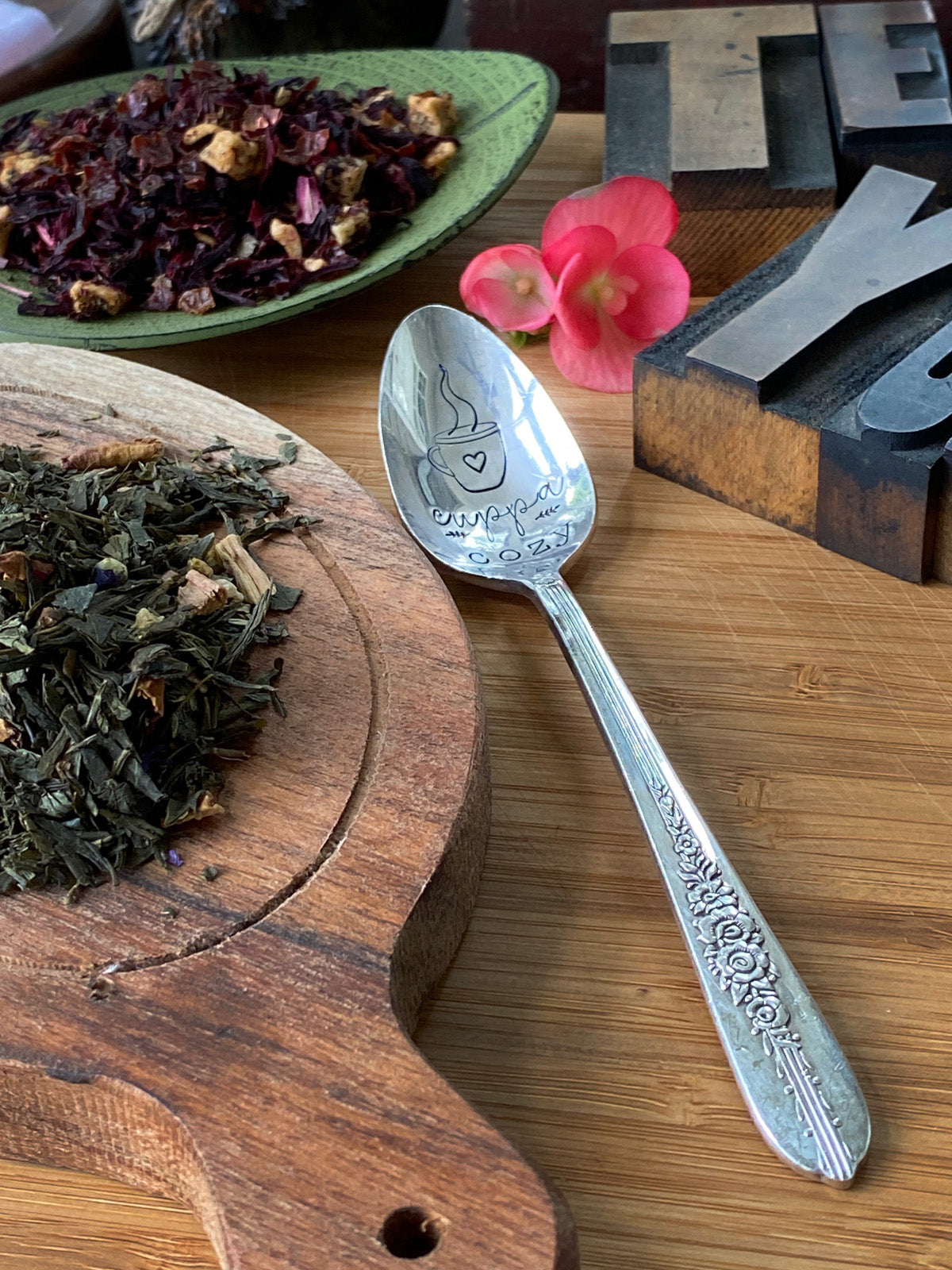 Cup of Cozy Hand stamped vintage teaspoon