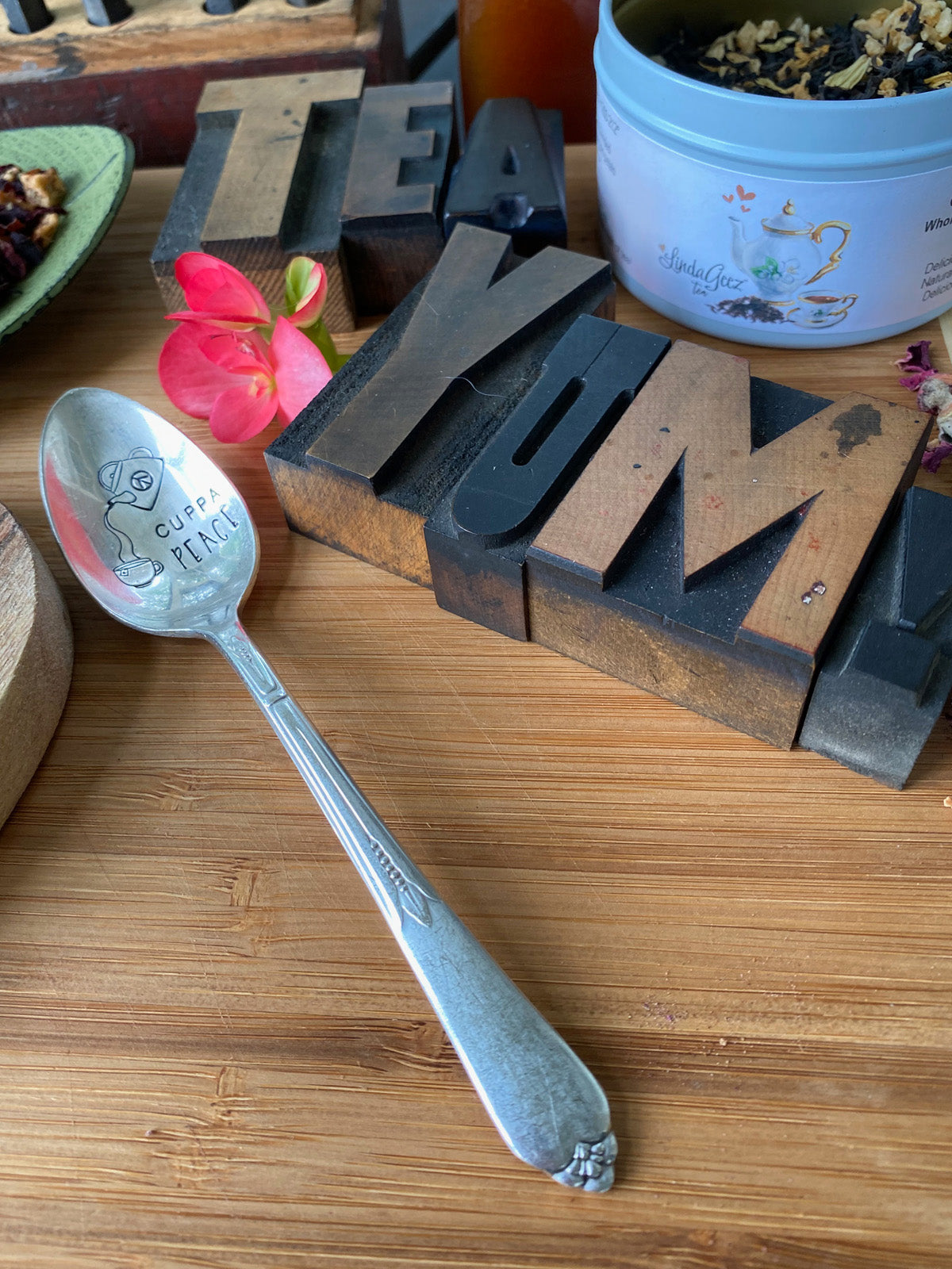 Vintage Hand Stamped Silver Plated Teaspoon, Cuppa Peace