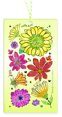 Lemon Lime Happy Flowers Watercolor Gift Cards Natural White Textured Cotton blank backside with Bakers Twine