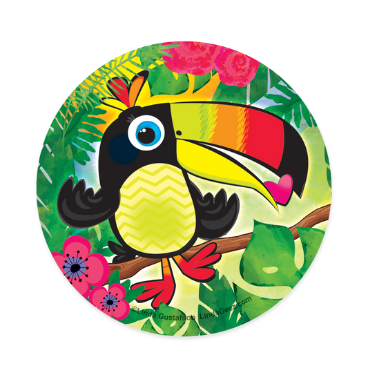 Happy Toucan Round Sticker, 3 inch round sticker