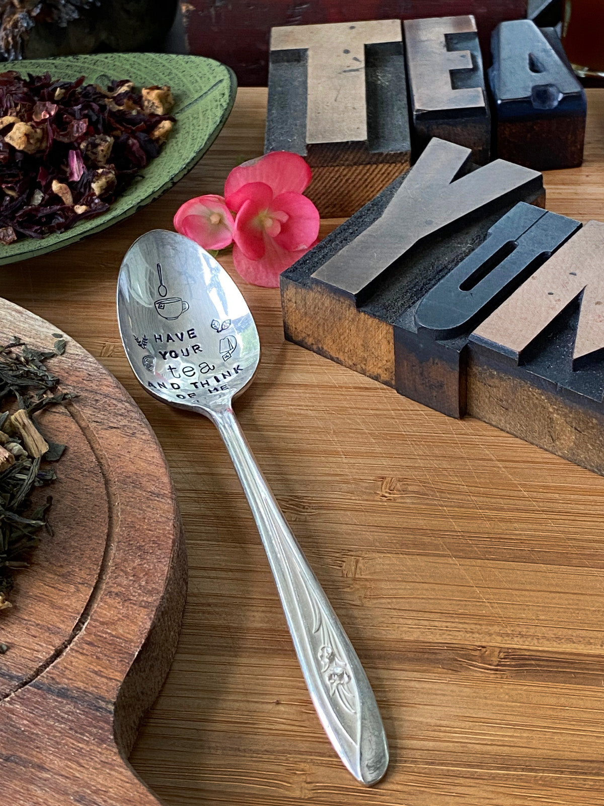Vintage Hand Stamped Teaspoon, Silver plated teaspoon, Have you tea and think of me