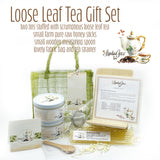Gourmet Loose Leaf Gift Set in Fabric Bag with Honey Sticks, Spoon and Strainer  Edit alt text