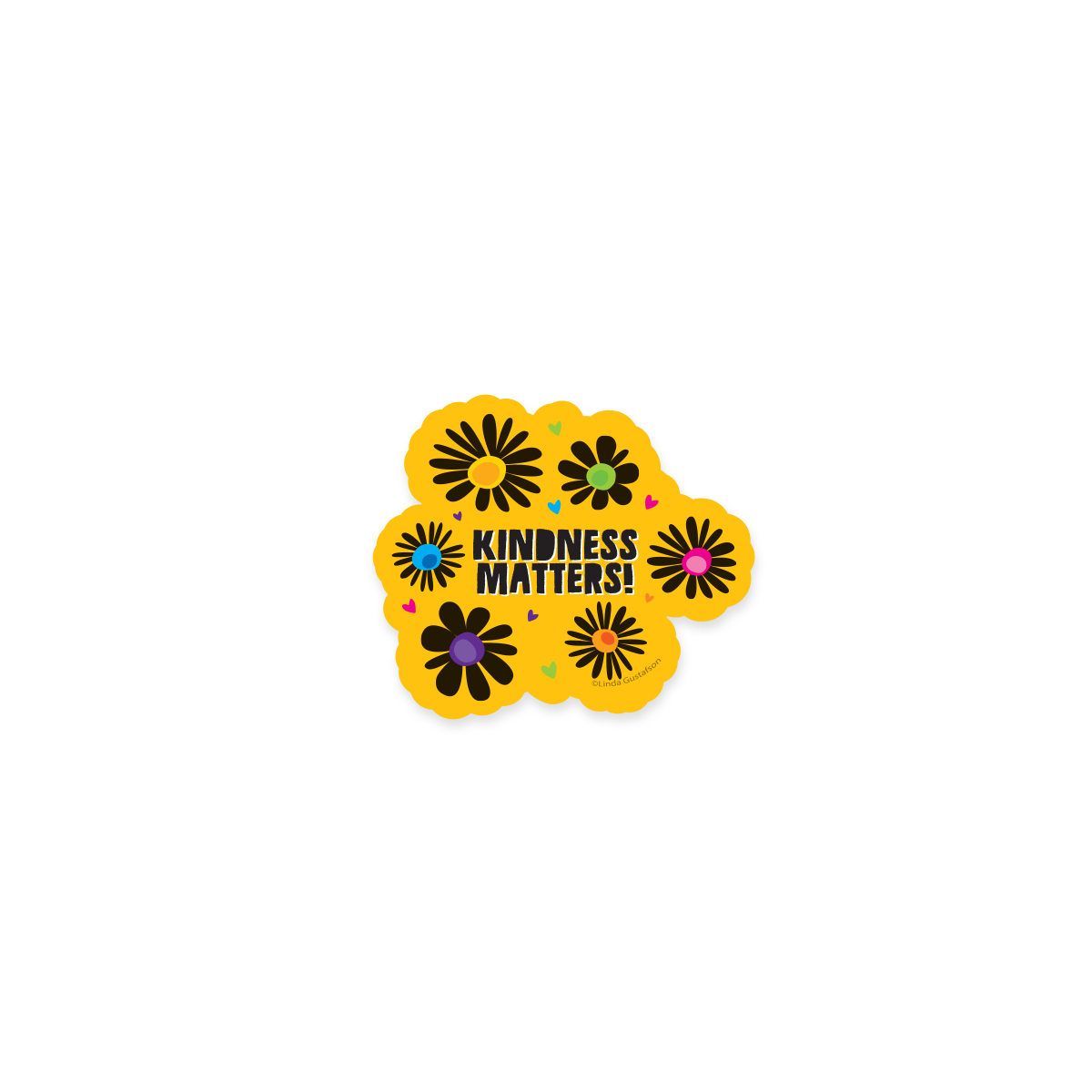 Gold and Colorful Retro Daisy Sticker, Kindness Matters Sticker