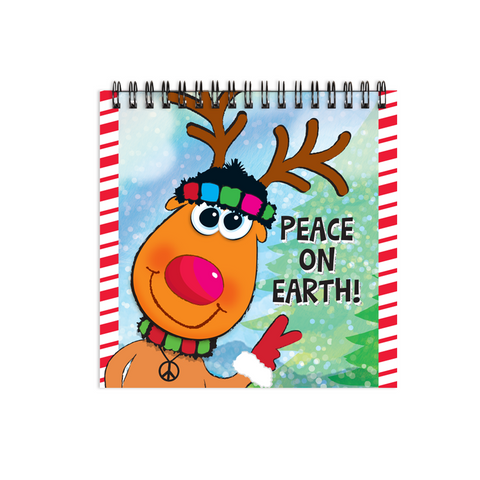4 inch square notebook with Rudolph sharing his Love and Peace, Peace on Earth