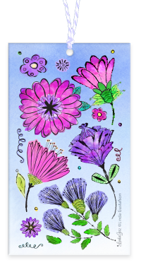 Periwinkle Happy Flowers Watercolor Gift Natural White Textured Tag with Bakers Twine