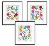 Cheerful Watercolor Wildflowers Pattern with Inspirational Quotes Wall Prints