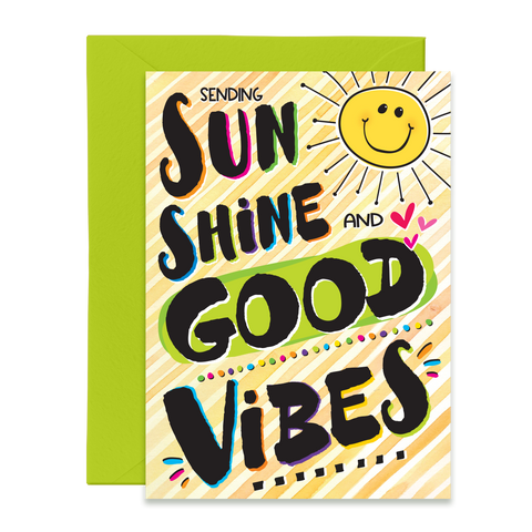 Sending Sunshine and Good Vibes, Happy Colorful Encouragement Card, 5 x 7 Everyday Card