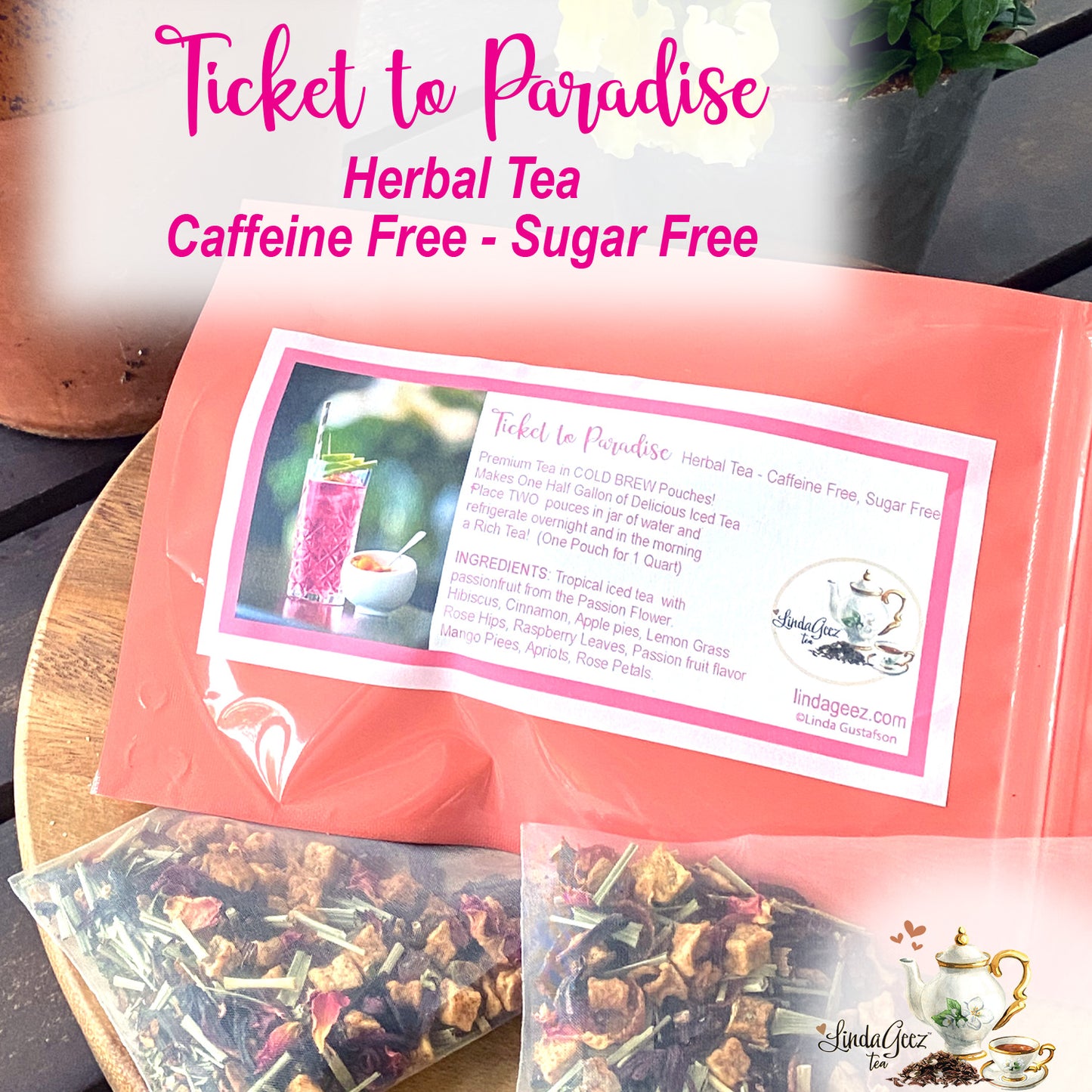 Cold Brew Ice Tea Pouch, Ticket to Paradise Ice Tea, Caffeine Free, Sugar Free