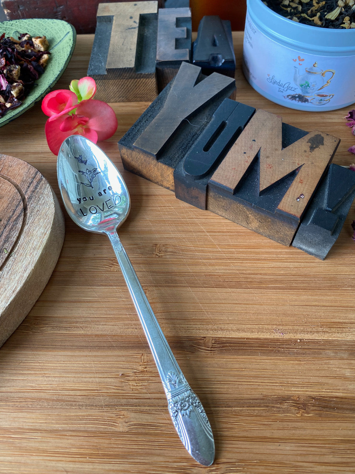 you are loved, hand stamped vintage teaspoon, silver plated teaspoon